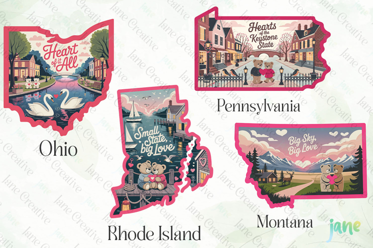 Valentine 50 US States Clipart