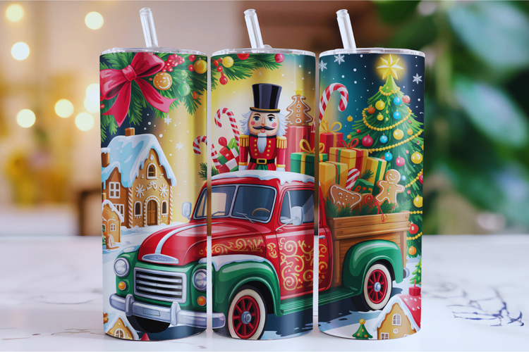 Merry Christmas Truck Tumbler Wrap | Christmas Wrap