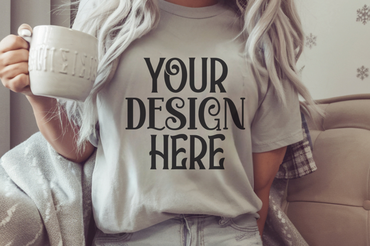 Grey Comfort Colors 1717 Christmas Mockup, CC 1717
