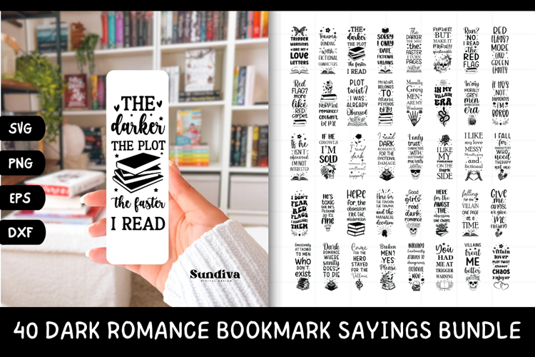 40 Dark Romance Bookmark Sayings SVG Bundle