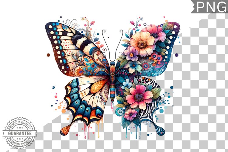 Vibrant Floral Butterfly Sublimation - Clipart PNG Design