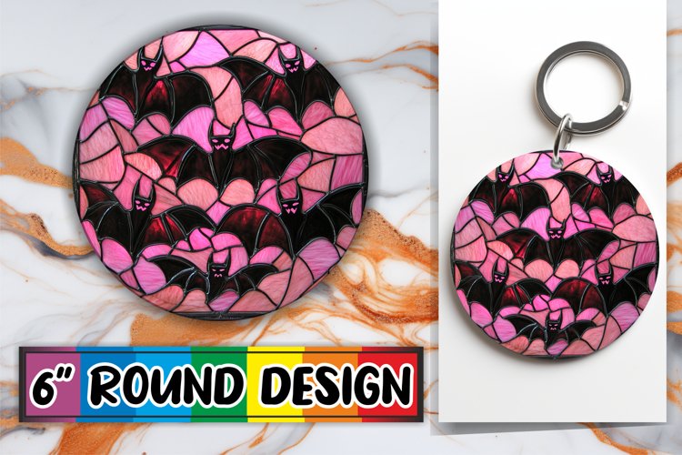 Spooky Autumn Stained Glass Keychain Round Design