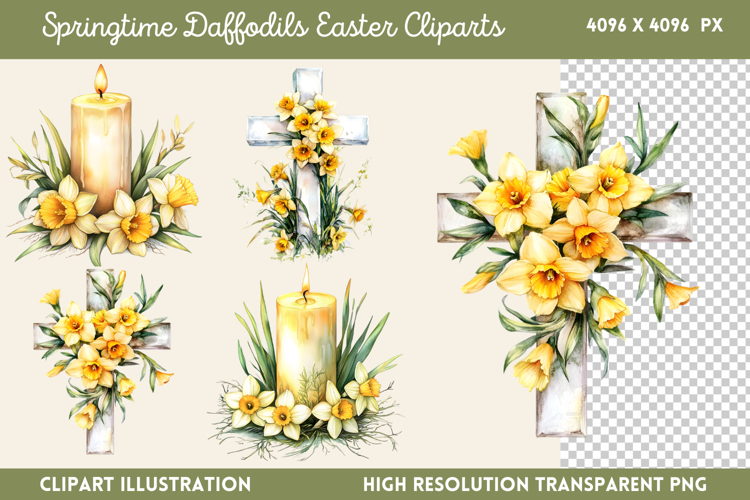 Springtime Daffodils Easter Clipart PNG