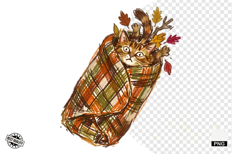 Quirky Funny Autumn Cat Clipart