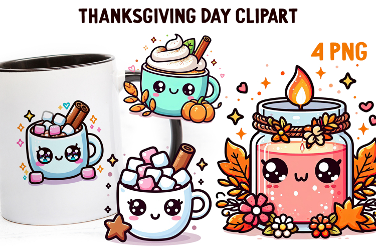 Cute Kawaii Thanksgiving Clipart | Fall Pumpkin Turkey PNG