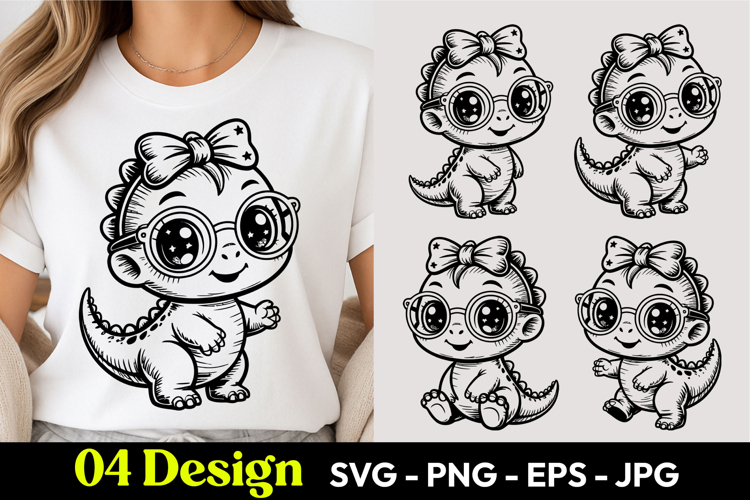 Cute Girl Dino SVG PNG