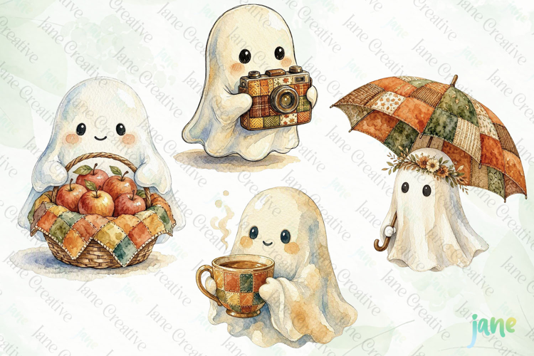 Autumn Patchwork Ghost Clipart