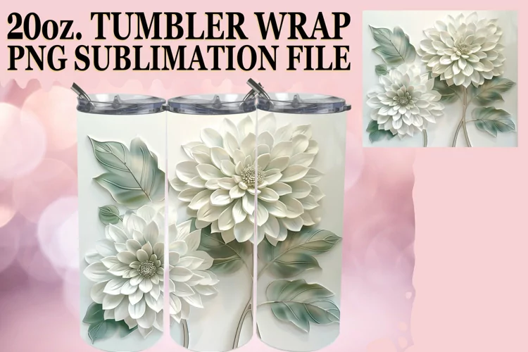 White Flower Radiance: 3D Tumbler Sublimation