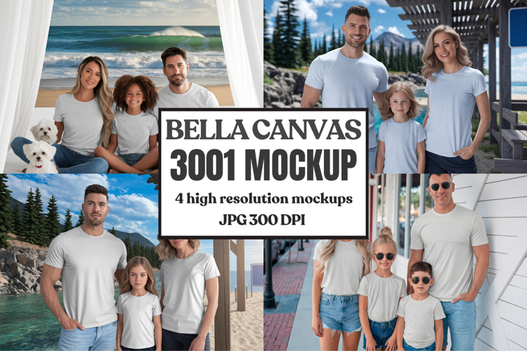 Bella Canvas 3001 Family Group T-Shirt Mockup