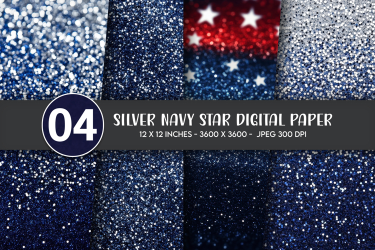 Silver Navy Star Digital Paper example image 1