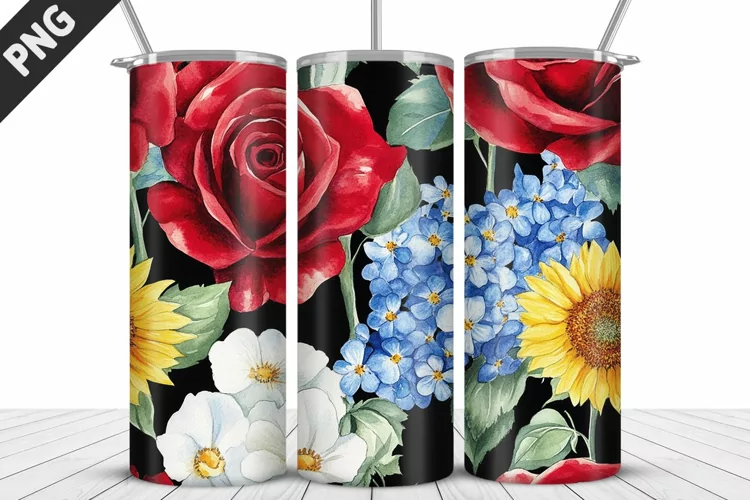 Valentine Rose Flowers Tumbler Wrap | Sublimation Design