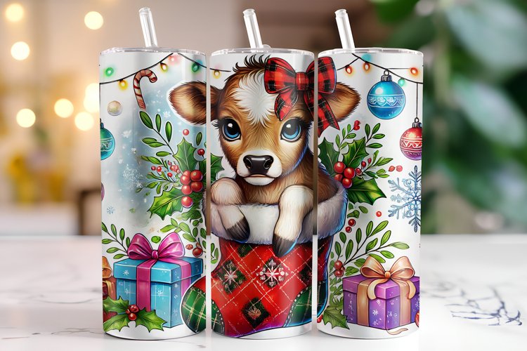 Christmas Cow Tumbler Wrap | Christmas | Sublimation