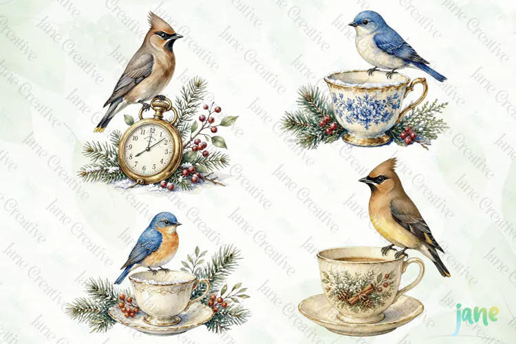 Vintage Winter Bird Clipart