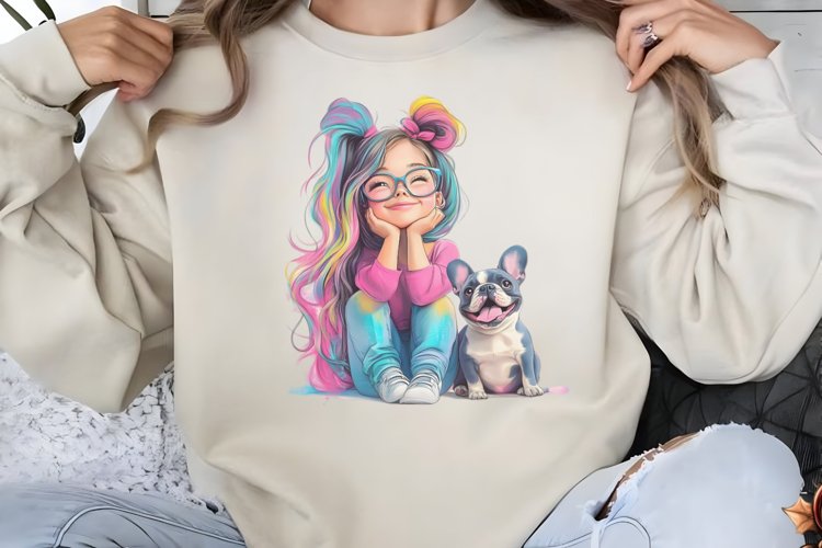 Colorful Girl Dog Clipart PNG