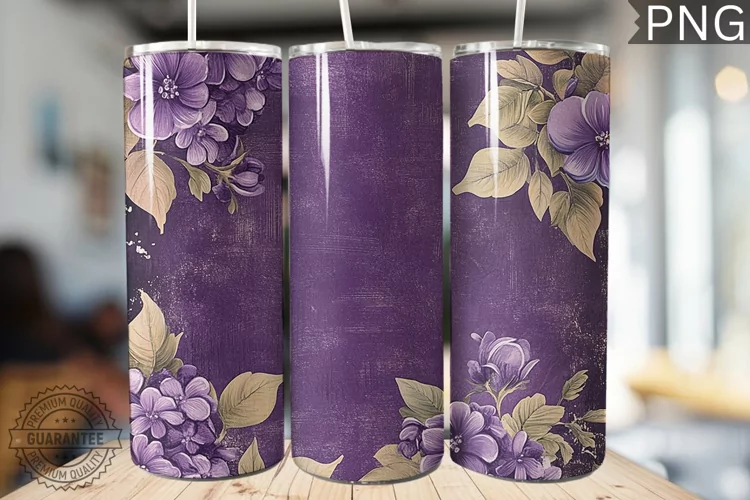 Purple Floral Tumbler Wrap - High Quality 300 Dpi