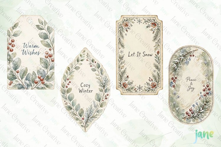 Vintage Winter Tags Clipart example image 1