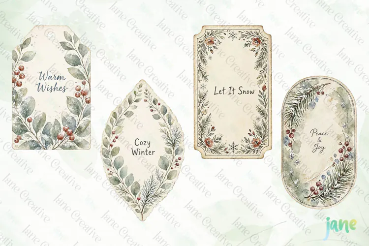 Vintage Winter Tags Clipart