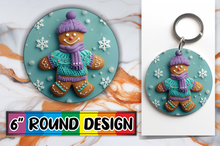Christmas 3D Gingerbread Round Design Holiday Keychain