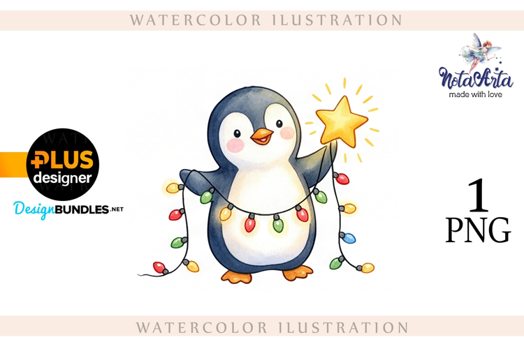 Christmas Penguins in Watercolor Style