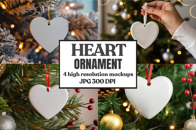 Holiday Love Heart Ornament Mockups | Romantic Christmas Tre