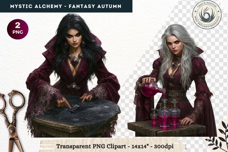 Gothic Witch Mystic Alchemy Clipart, Autumn Apothecary PNG