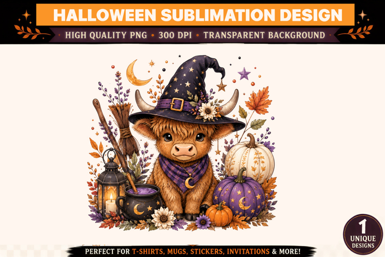 Halloween Highland Cow Clipart PNG