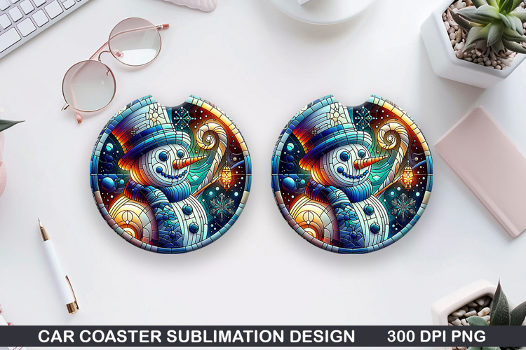 Snowman Car Coaster Sublimation|Christmas Coaster PNG Design