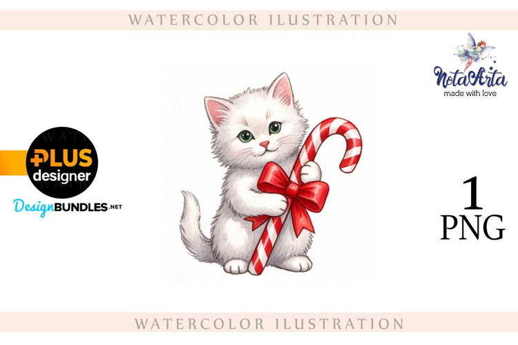 Christmas Kitten in Watercolor Style