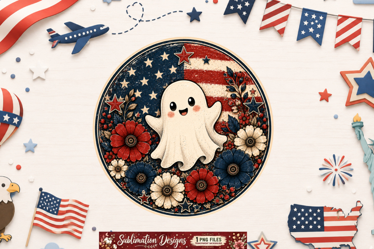 Vintage American Flag Ghost Halloween Design