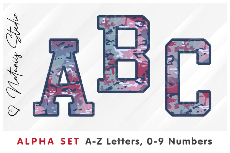 Pink Camo Alpha Set. Letters Numbers Clipart.