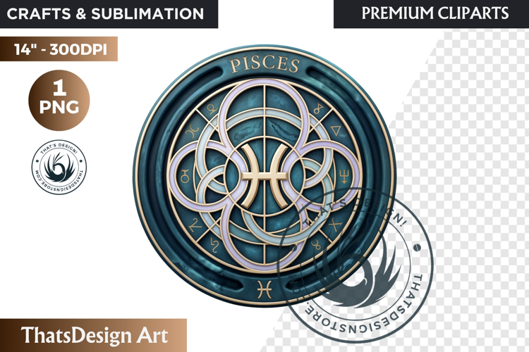 Pisces Alchemical Zodiac Clipart Magic Horoscope Coin PNG