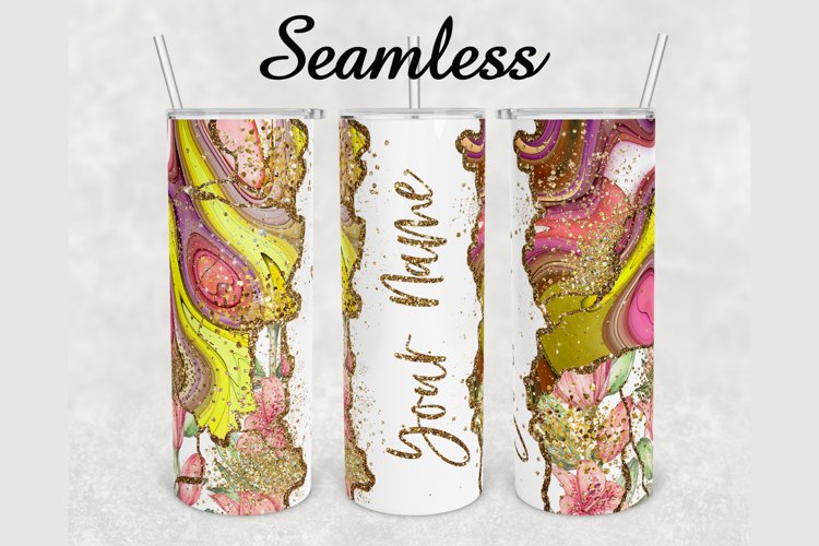 Floral Gold Glitter Agate 20 oz sublimation design tumbler