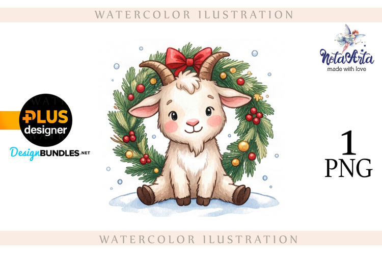 Christmas Goat in Watercolor Style
