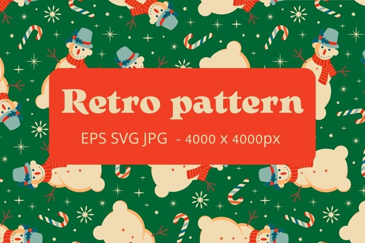Green pattern with Snowman |Retro Christmas pattern example image 1