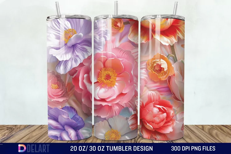 3D Painted Flower Tumbler Wrap