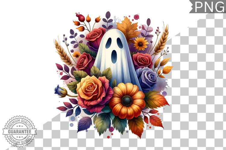 Halloween Ghost And Flowers Sublimation - Halloween Clipart example image 1