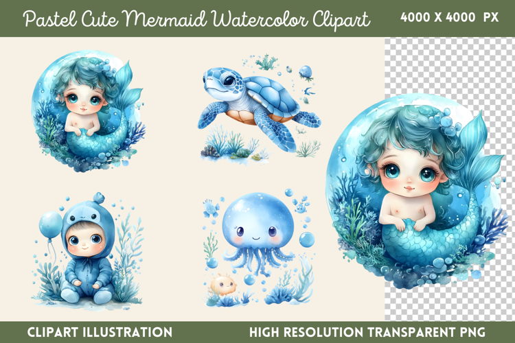 Cute Mermaid Clipart Image 15