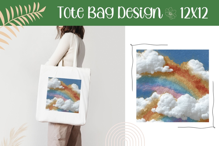 Glitter Rainbow Illustration, Rainbow Tote Bag Template