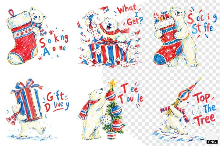 Quirky Christmas Polar Bear PNG example image 1