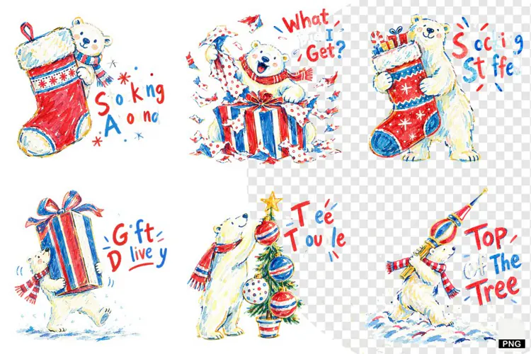 Quirky Christmas Polar Bear PNG