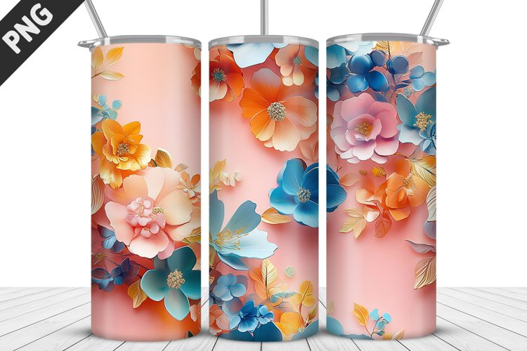 3D Daisy Flowers 20oz Tumbler Wrap | Sublimation Design example image 1
