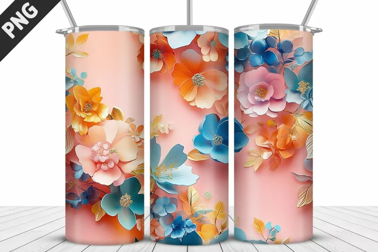 3D Daisy Flowers 20oz Tumbler Wrap | Sublimation Design