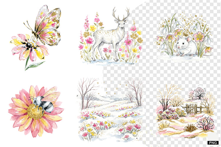 Snowy Flowers Garden Clipart example image 1