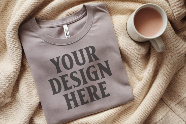 Christmas Bella Canvas 3001 Ash Folded Tshirt Mockup