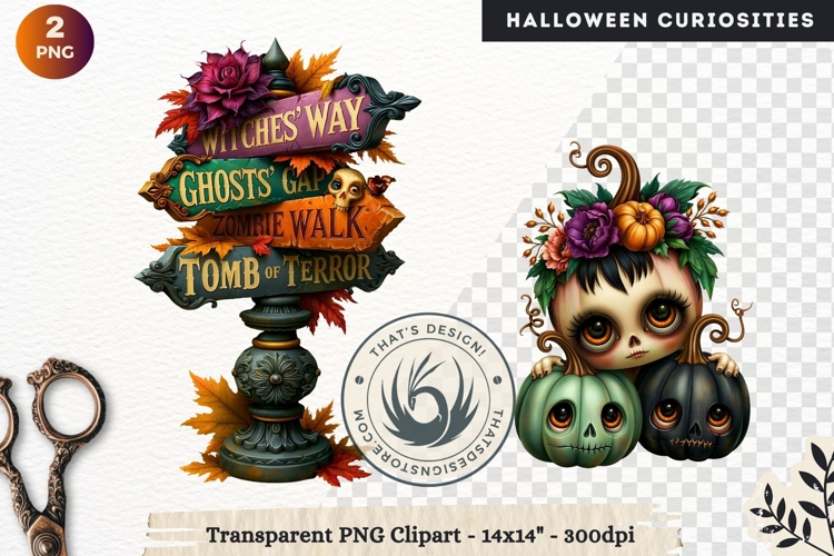 Surreal Halloween Character Cliparts Spooky Curiosities