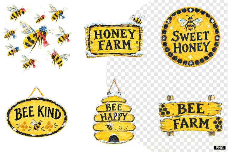 Winter Bees Garden Clipart