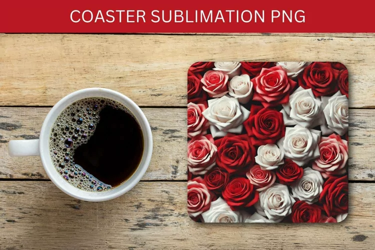 valentine square coaster - roses pattern