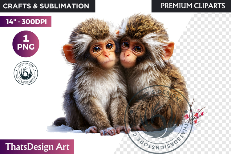 Snow monkey Watercolor Winter Animal Clipart Wildlife PNG