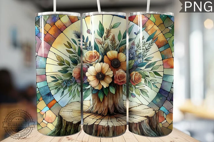 Watercolor Flower Wooden Stump Tumbler - High Quality 3Dpi