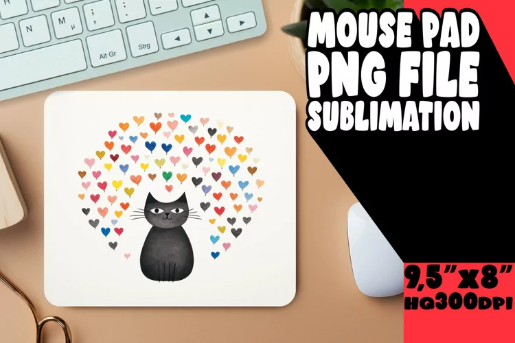Whimsical Cat Mouse Pad Sublimation Design